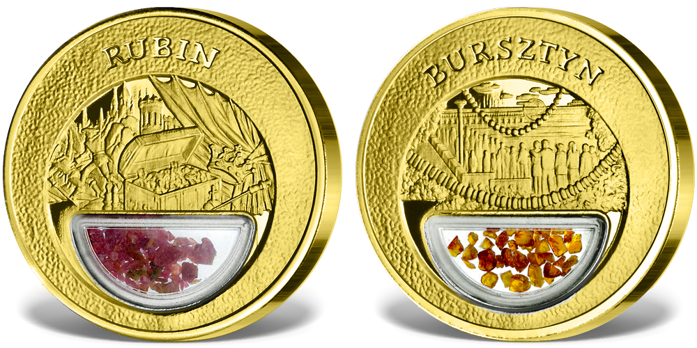 Medal pamiątkowy z bursztynem